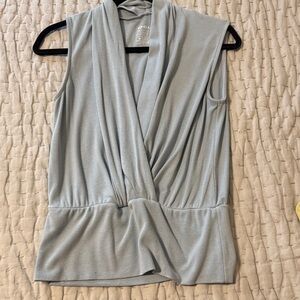 OGL Light Gray/ Slate Blue Draped Sleeveless Blouse